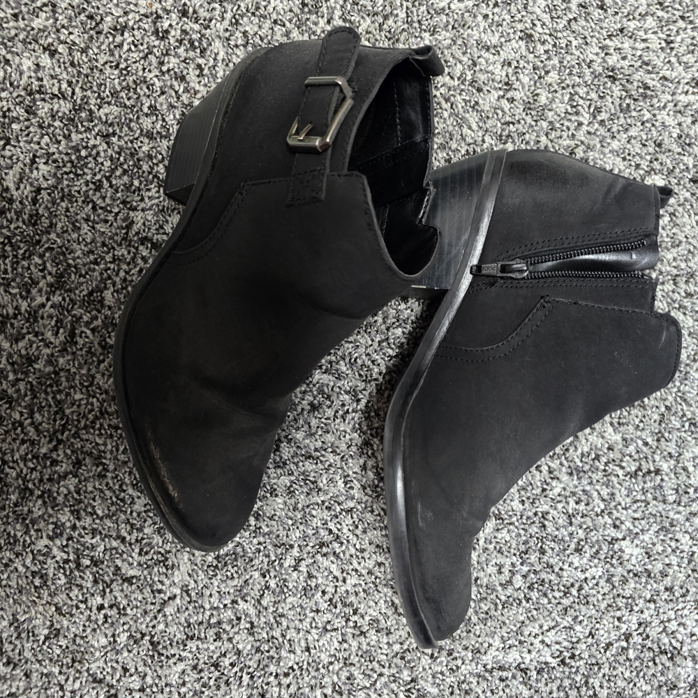 Women’s Black Cutout Ankle Booties with Side Zip and Buckle